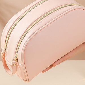 Large Capacity Double Zipper PU Leather Portable Cosmetic Bag_7