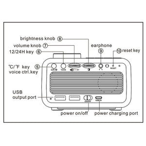 FM Radio LED Alarm Clock with Temperature and Humidity Meter - USB Rechargeable_6