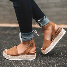 Women Open Toe Ankle Strap Casual Espadrilles Platform Sandals_0