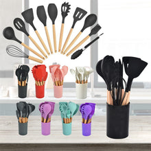 12Pcs Wooden Handles Silicone Cooking Kitchen Utensils Set_0