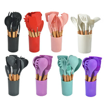 12Pcs Wooden Handles Silicone Cooking Kitchen Utensils Set_1