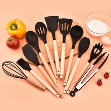 12Pcs Wooden Handles Silicone Cooking Kitchen Utensils Set_2