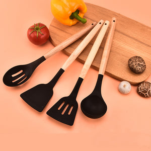 12Pcs Wooden Handles Silicone Cooking Kitchen Utensils Set_10