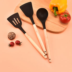 12Pcs Wooden Handles Silicone Cooking Kitchen Utensils Set_12