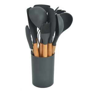 12Pcs Wooden Handles Silicone Cooking Kitchen Utensils Set_19