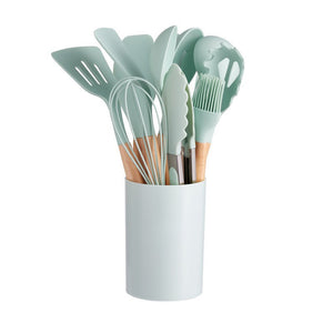 12Pcs Wooden Handles Silicone Cooking Kitchen Utensils Set_21