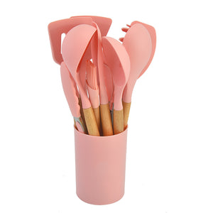 12Pcs Wooden Handles Silicone Cooking Kitchen Utensils Set_22