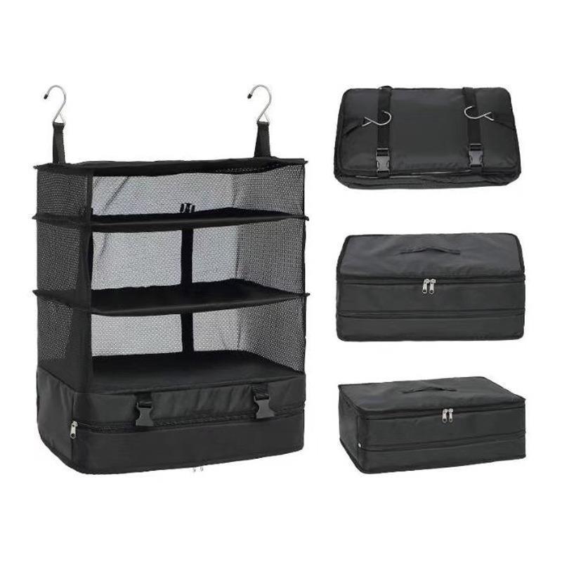 Collapsible 3-Shelf Washable Oxford Fabric Hanging Closet Storage Bag_0