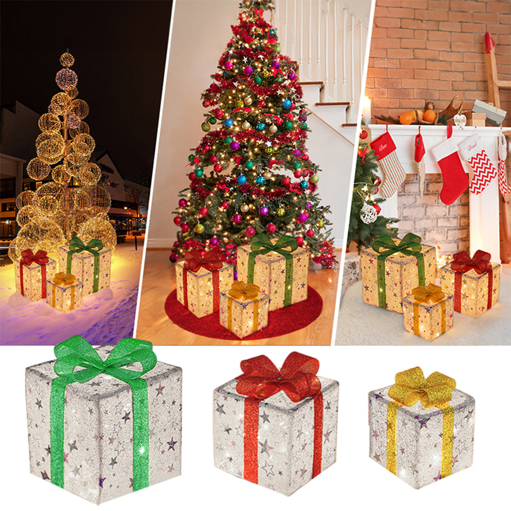 3 LED Light Up Gift Boxes Christmas Parcel Present for Christmas Decoration_0