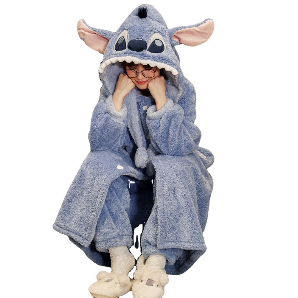 Cute Lilo And Stitch Universal Fleece Coral Velvet Enhanced Thickness Hoodies Pajamas_0