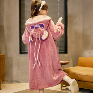 Cute Lilo And Stitch Universal Fleece Coral Velvet Enhanced Thickness Hoodies Pajamas_7