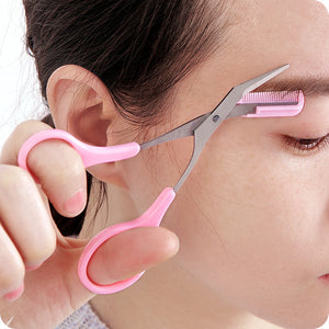 Stainless Steel Eyebrow Trimmer Scissors with Comb Makeup Tool_4