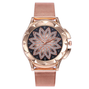 Rose Gold Flower Rhinestone Watch