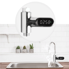 V2 Water Shower Thermometer LED Celsius Fahrenheit Time Display Flow Self-Generating Water Temperature Meter - Groupy Buy