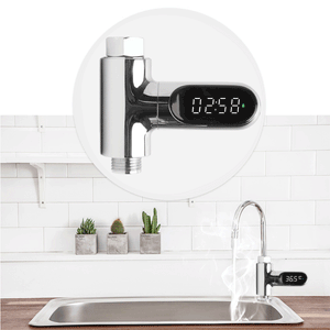 V2 Water Shower Thermometer LED Celsius Fahrenheit Time Display Flow Self-Generating Water Temperature Meter - Groupy Buy