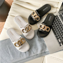 Women's Metallic Link Chains Flat Slippers