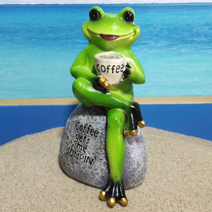 Outdoor Garden Decor - Frog Drinking Coffee