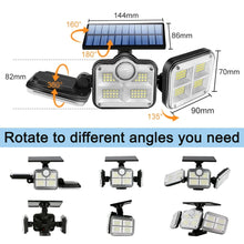 Solar Powered Three Head Motion Sensor Outdoor Solar Light 270 ° Wide Angle Wall Remote Lamp