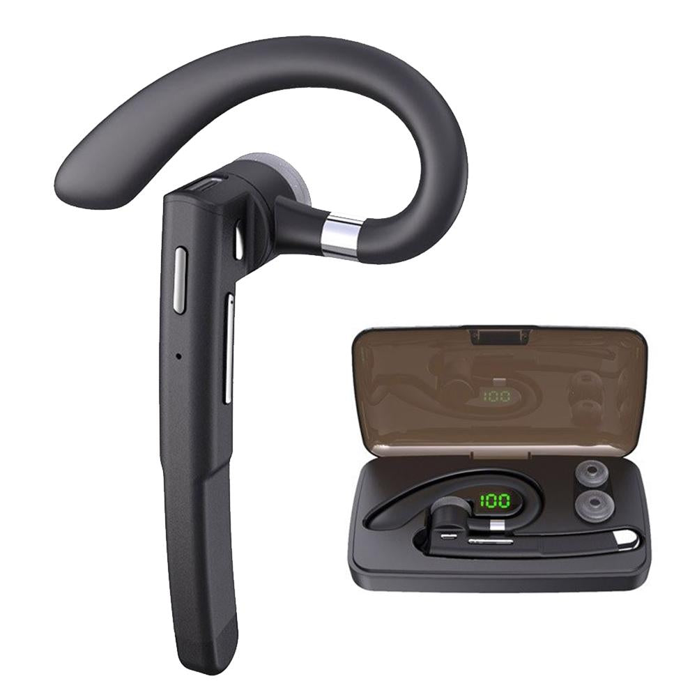 Single Ear hook Bluetooth 5.0 Wireless Headset with LED Digital Display Charging Case for Business and Cars