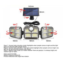 Solar Powered Three Head Motion Sensor Outdoor Solar Light 270 ° Wide Angle Wall Remote Lamp