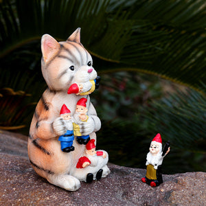 Mischievous Cat Garden Gnome Statue Figurine
