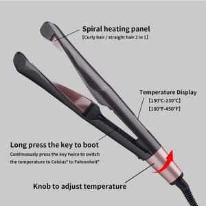 2-In-1 Curling And Straightening Twisted Spiral Hair Iron With LCD Display