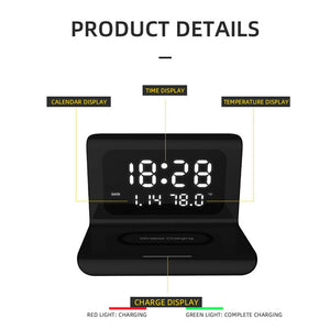 2-in-1 Wireless Charger Docking Station and Digital Alarm Clock