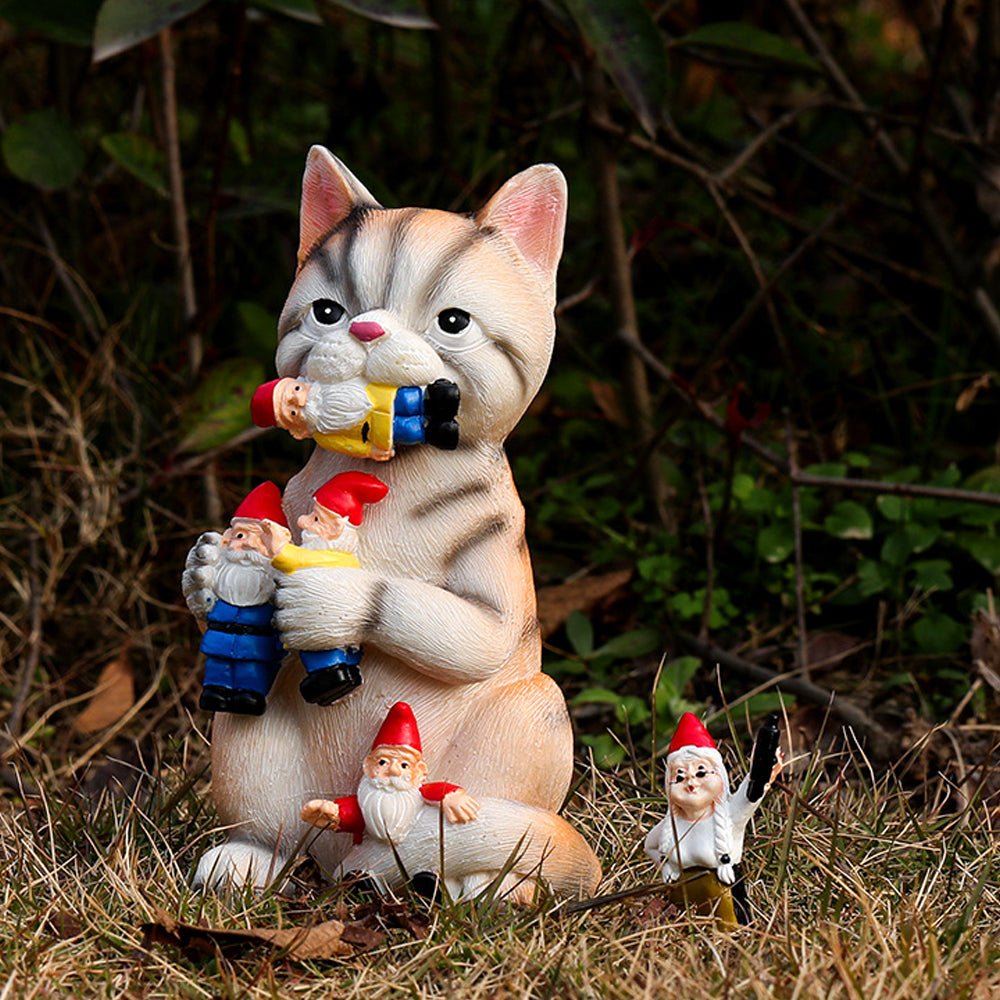 Mischievous Cat Garden Gnome Statue Figurine