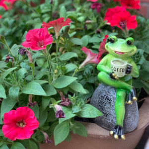 Outdoor Garden Decor - Frog Drinking Coffee