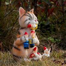Mischievous Cat Garden Gnome Statue Figurine
