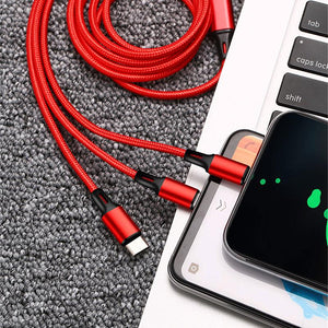 3 IN 1 Fast Charging USB Cable With Micro USB Apple Lightning Type-C Connectors