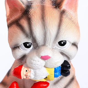 Mischievous Cat Garden Gnome Statue Figurine