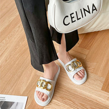 Women's Metallic Link Chains Flat Slippers