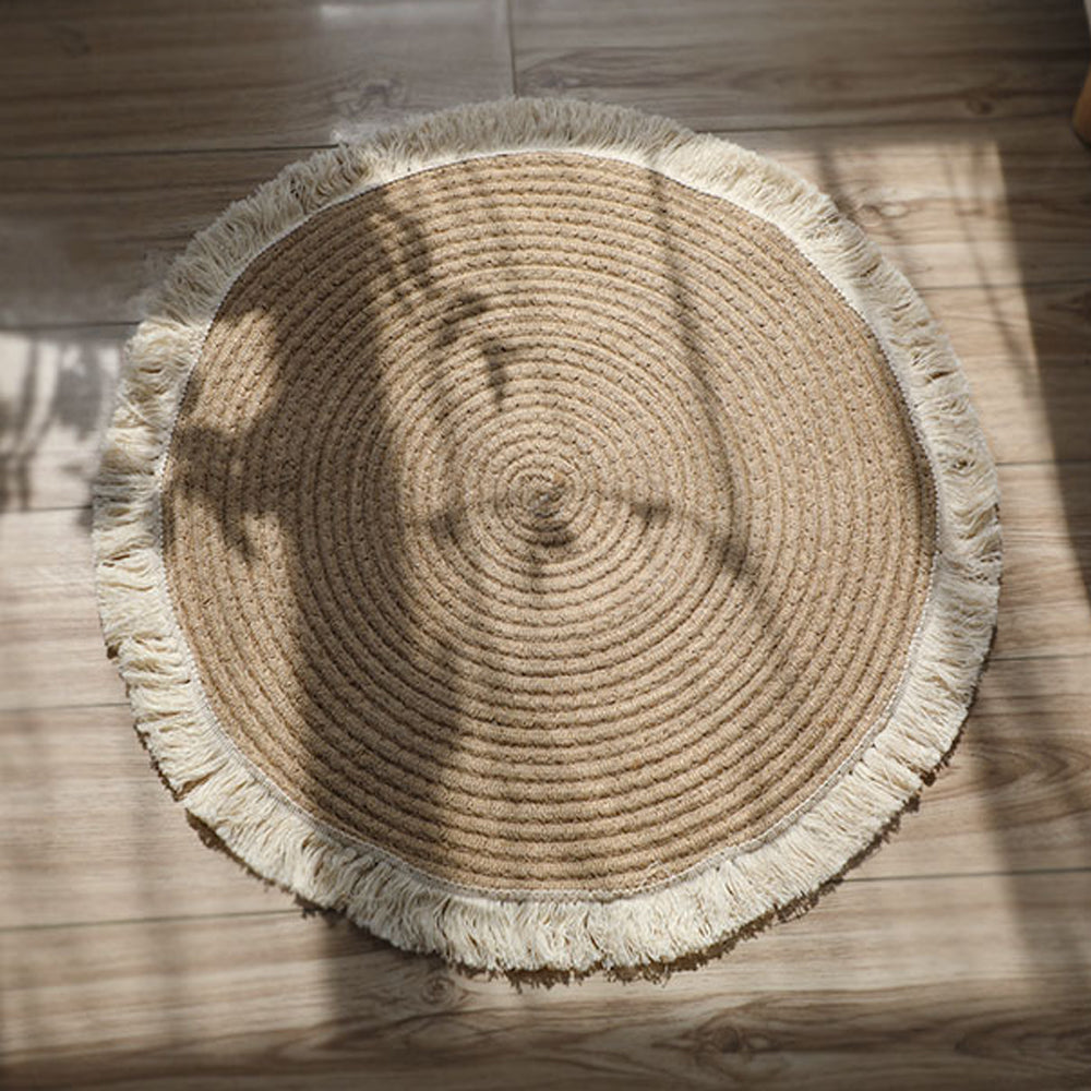 Round Woven Handmade Rattan Carpet With Tassel