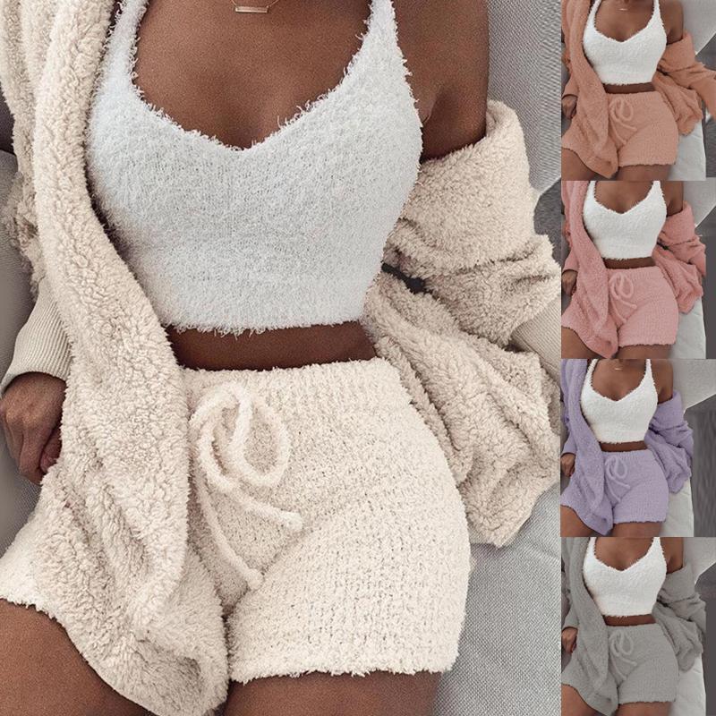 3-Piece Short Teddy Loungewear Set