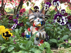 Mischievous Cat Garden Gnome Statue Figurine