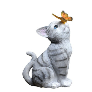 Garden Outdoor Decor - Cat Statue with Solar Butterfly Light