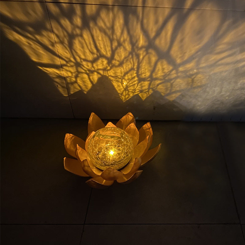 LED Glass Amber Crackle Globe Lotus Light