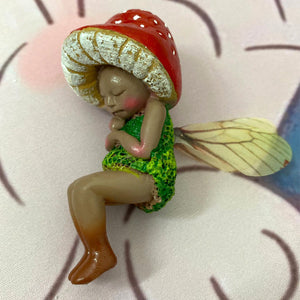 Mini Sleeping Mushroom Fairy Statue