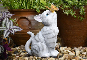 Garden Outdoor Decor - Cat Statue with Solar Butterfly Light
