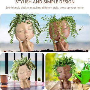 Unique Face Planters Pot for Indoor Outdoor Plants with Drainage Hole