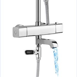 V2 Water Shower Thermometer LED Celsius Fahrenheit Time Display Flow Self-Generating Water Temperature Meter - Groupy Buy