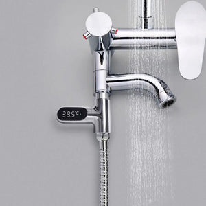 V2 Water Shower Thermometer LED Celsius Fahrenheit Time Display Flow Self-Generating Water Temperature Meter - Groupy Buy