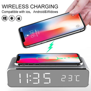 Wireless Charger LED Digital Display Desk Alarm Clock with Temperature - Groupy Buy