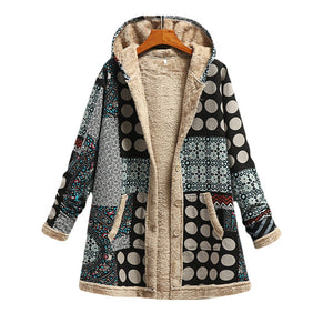 Patchwork Fleece-Lined Boho Hooded Jacket