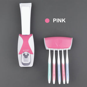 Wall Mount Automatic Toothpaste Dispenser and Toothbrush Holder Set