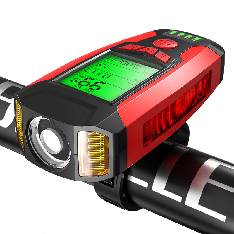 USB Rechargeable Bicycle Headlight with Speedometer Calorie Counter