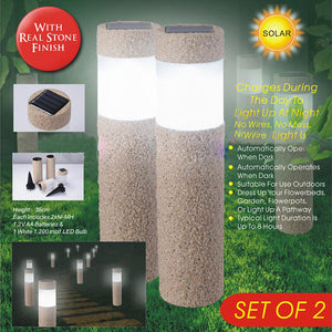 Solar Stone Pillar White LED Lights