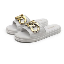 Women's Metallic Link Chains Flat Slippers